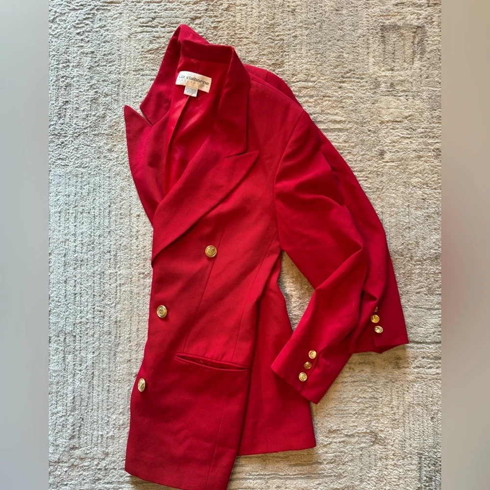 Liz Claiborne Red Blazer with Gold Buttons - Picture 4 of 8